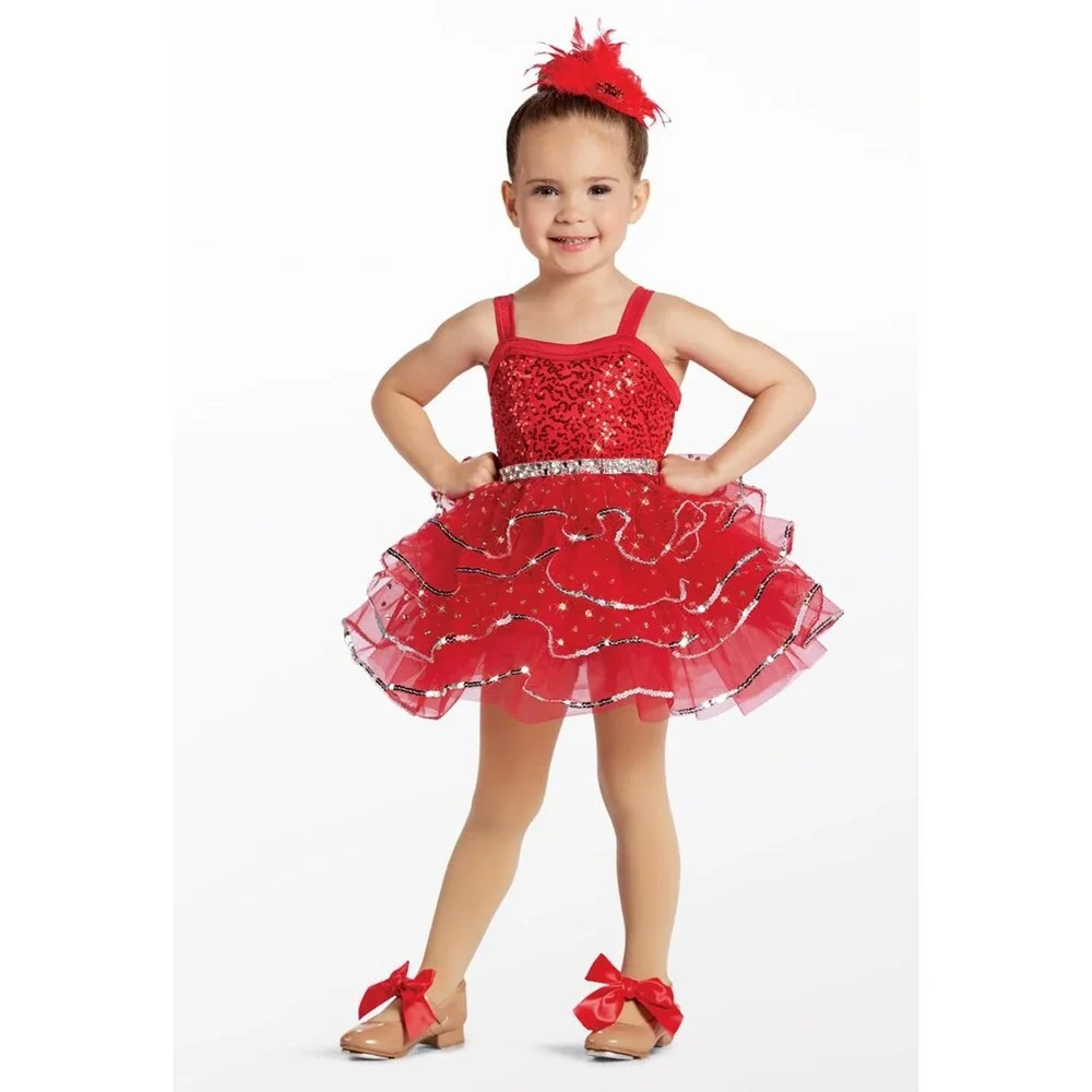 Pre-Owned Dance Costume Weissman 15187 XS Child Red Jazz Sequin